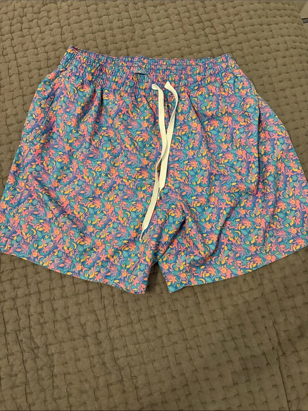 chubbies Blue Floral Swim Hybrids with Pink & Yellow Accents